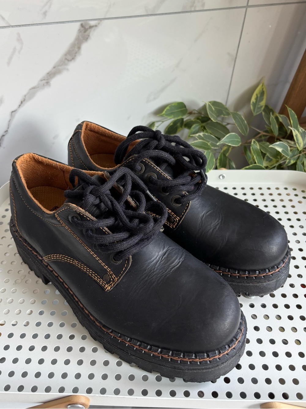 Aldo Stone Ridge Leather Chunky Oxford Grunge Lug Sole Shoes Black 41 / US 8